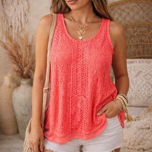 Solitaire Coral Lace tank Blouse size L
